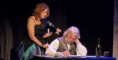 Two actors in a Victorian style play